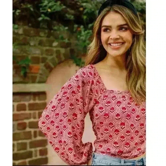 Citrine Teza Collection Renee Tie Versatile Crop Printed Long Sleeve Top Large - Picture 3 of 8